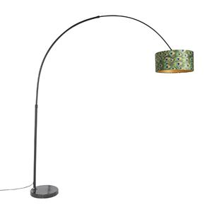 QAZQA Botanische Bogenlampe schwarzer Samtschirm Pfau Design 50 cm - XXL
