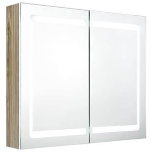 VidaXL Badkamerkast met spiegel en LED 80x12x68 cm wit en eikenkleurig