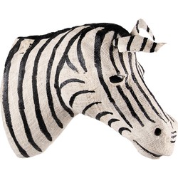 Clayre & Eef Wanddecoratie Zebra 27 cm Zwart Wit Papier Ijzer Textiel Muurdecoratie