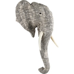 Clayre & Eef Wanddecoratie Olifant 75 cm Wit Zwart Papier Ijzer Textiel Muurdecoratie