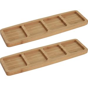 2x Serveerplanken/borden 4-vaks van bamboe hout 33 cm -