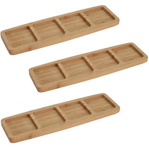 3x Serveerplanken/borden 4-vaks van bamboe hout 33 cm -