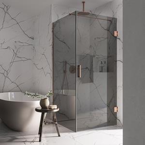 Saniclear Modern Copper rookglas douchecabine 90x70cm met 70cm deur anti-kalk geborsteld koper