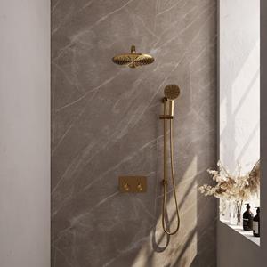 Brauer Gold Carving thermostatische inbouw regendouche met 3 standen handdouche, rechte muurarm en hoofddouche 30cm set 56 messing geborsteld PVD