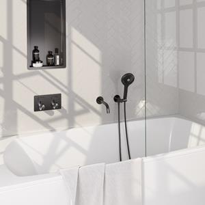 Brauer Gunmetal Carving thermostatische inbouw badkraan met uitloop en 3 standen handdouche set 4 gunmetal geborsteld PVD