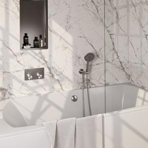 Brauer Brushed Carving thermostatische inbouw badkraan met badvulcombinatie en 3 standen handdouche set 4 RVS geborsteld PVD