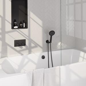 Brauer Black Carving thermostatische inbouw badkraan met badvulcombinatie en 3 standen handdouche set 4 zwart mat