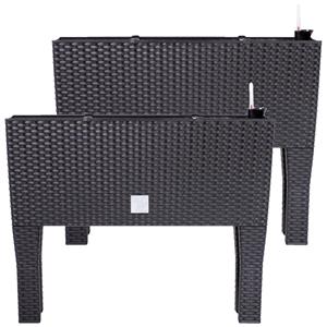 2x stuks kunststof Rato bloembak/plantenbak op poten met irrigatiesysteem antraciet 80 x 33 x 62 cm -
