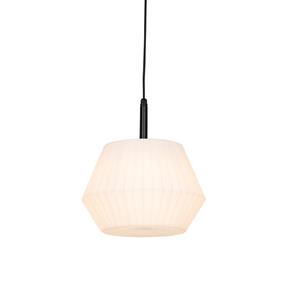 QAZQA Buiten hanglamp zwart met witte kap 33 cm IP44 - Robbert