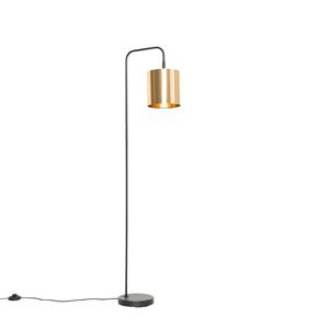 QAZQA Moderne Stehlampe schwarz mit Gold - Lofty