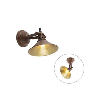 Qazqa Industriële Wandlamp Roest Met Goud - Rust