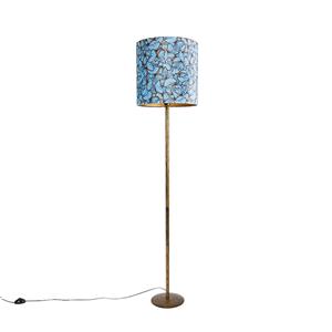 qazqa Botanische Stehlampe Gold mit Schmetterlingsmuster 40 cm - Simplo - Blau