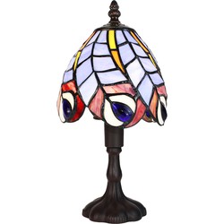 LumiLamp Tiffany Tafellamp Ø 15x32 cm  Blauw Glas Pauwenveren Tiffany Bureaulamp