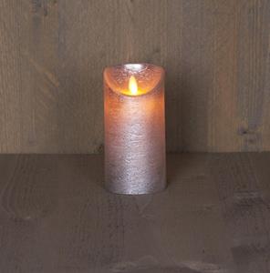 Anna's Collection Batterijverlichting kaars wax rustiek met bewegende vlam zilver 15 cm - 