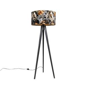 QAZQA Stehlampenstativ schwarz mit Blumenschirm 50 cm - Tripod Classic