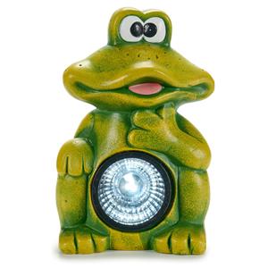 IBERGARDEN Tuinbeeld Solar lamp kikker - keramiek - 19x28 cm - groen - Lichtgevende dieren -