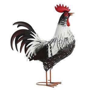 Items Tuin decoratie dieren/vogel beeld - Metaal - Kip - x 51 cm - buiten - zwart/wit -