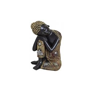 Decoratie slapende Boeddha beeld zwart goud 17 cm -