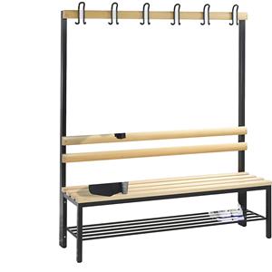 C+P Garderobenbank BASIC, einseitig, Hakenleiste, Schuhrost, Buche, Länge 1500 mm