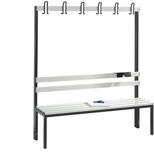 C+P Garderobebank BASIC, enkelzijdig, haaklijst, kunststof, lengte 1500 mm, lichtgrijs