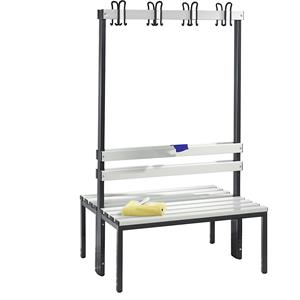 C+P Garderobebank BASIC, dubbelzijdig, haaklijst, kunststof, lengte 1000 mm, lichtgrijs