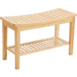 Stevig Badkamerbankje van bamboe hout - Stevig houten bankje voor badkamer - Handig als badkamerkruk - Badkamerstoel