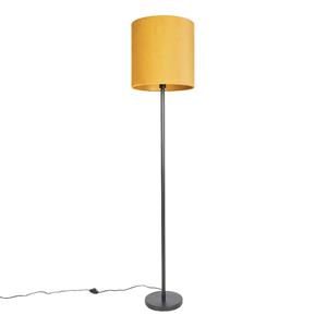 Qazqa - Art Deco Stehleuchte schwarz mit gelbem Schirm 40 cm - Simplo - Gelb