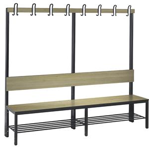 C+P Garderobebank BASIC PLUS, eenzijdig, zitoppervlak HPL, haaklijst, schoenrooster, lengte 1960 mm, eikenhoutdecor