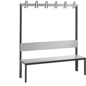 C+P Garderobebank BASIC PLUS, eenzijdig, HPL, leuning en haakrail, lengte 1500 mm, zilvergrijs