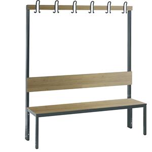 C+P Garderobebank BASIC PLUS, eenzijdig, HPL, leuning en haakrail, lengte 1500 mm, eikenhoutdecor