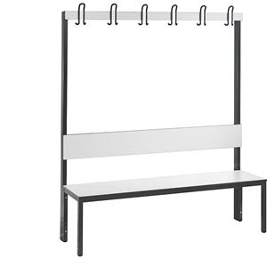 C+P Garderobebank BASIC PLUS, eenzijdig, HPL, leuning en haakrail, lengte 1500 mm, wit