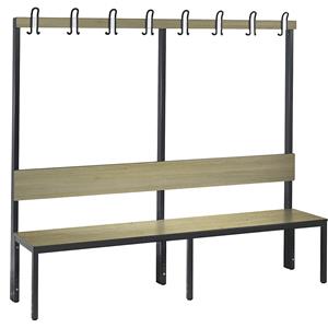 C+P Garderobebank BASIC PLUS, eenzijdig, zitoppervlak HPL, haaklijst, lengte 1960 mm, eikenhoutdecor