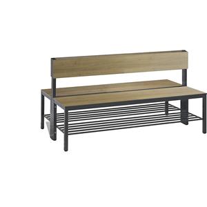 C+P Garderobebank BASIC PLUS, dubbelzijdig, HPL, leuning, lengte 1500 mm, eikenhoutdecor, schoenrooster