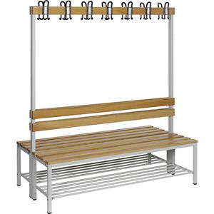 Eurokraft basic Garderobebank beukenhout, dubbelzijdig, met leuning, h x d = 1700 x 850 mm, lengte 1500 mm