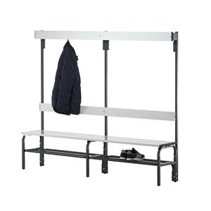 Sypro Kleedkamerbank met aluminium lijst, h x d = 1650 x 375 mm, enkelzijdig, lengte 2000 mm, 6 haken, antraciet, schoenrooster