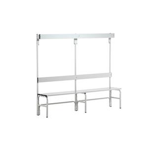 Sypro Kleedkamerbank met aluminium lijst, h x d = 1650 x 375 mm, enkelzijdig, lengte 1500 mm, 6 haken, lichtgrijs