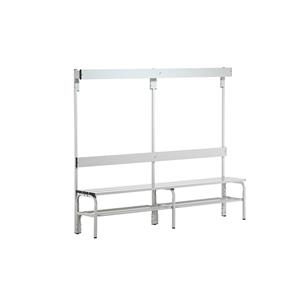 Sypro Umkleidebank mit Aluminiumleisten, HxT 1650 x 375 mm, einseitig, Länge 2000 mm, 6 Haken, lichtgrau, Schuhrost