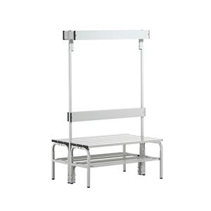 Sypro Kleedkamerbank van roestvast staal, h x d = 1650 x 725 mm, lengte 1015 mm, 6 haken, lichtgrijs, schoenrooster