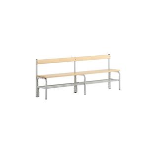 Sypro Kapstok halfhoog met rugleuning, eenzijdig, planken van dennenhout, lengte 1500 mm, lichtgrijs, schoenrooster