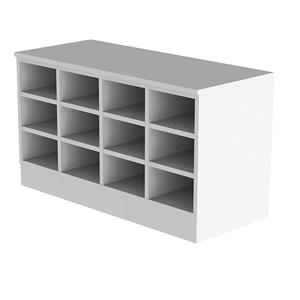 Sitover-garderobebank, met kunststof coating aan één zijde, 12 vakken, lengte 1090 mm, wit
