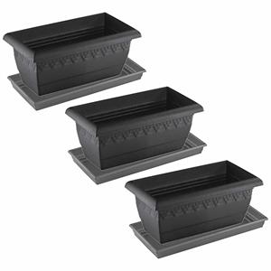 Hega Hogar 3x stuks antraciet grijze plantenbakken/bloembakken met onderschaal x 20 x 16 cm -