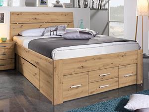 Mobistoxx Bed SCARLETT 140x200 cm artisan eik met zes lades met hoofdeinde zonder led
