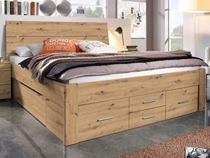 Mobistoxx Bed SCARLETT 160x200 cm artisan eik met zes lades met hoofdeinde zonder led