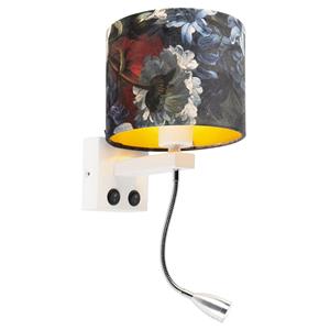 qazqa Moderne Wandleuchte weiß mit Schatten Velour Blumen - Brescia - Blumen