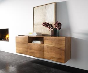 DELIFE Sideboard New Live Edge 145 cm Akazie Natur 2 Türen 2 Schubladen 1 Fach schwebend