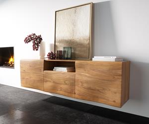 DELIFE Sideboard New Live Edge 175 cm Akazie Natur 2 Türen 2 Schubladen 1 Fach schwebend