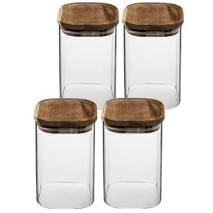5five 4x stuks voorraadbussen/voorraadpotten 1L glas met acacia houten deksel -