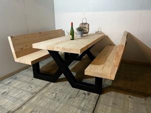 Het Steigerhouthuis Steigerhouten Picknicktafel Industrieel Douglas Cross Extra - 300 x 195 x 78 cm