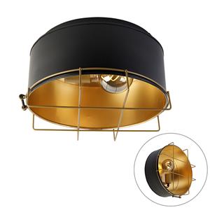 QAZQA Industriële plafondlamp zwart met goud 35 cm - Barril