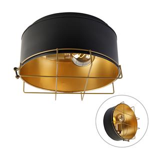 Qazqa - Industrielle Deckenleuchte schwarz mit Gold 35 cm - Barril - Schwarz